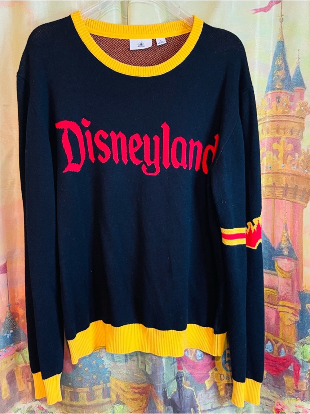 Disneyland Black Sweater with Red Logo and Yellow Trim